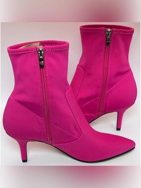 Sock Boots Pointed Toe Kitten Heel Ankle Booties Hot Pink Marc Fisher 7.5M